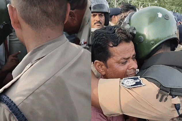 पुलिस अफसर के पैर में गिरकर रोने लगा अन्नदाता, SP ने गले लगाकर समझाया; भावुक कर देगा VIDEO