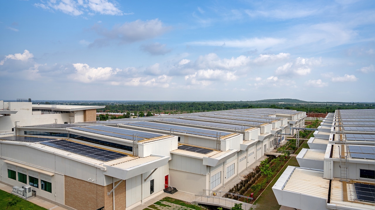 Solar panels line the rooftops of Epic Groups Trimetro campus in Khordha, Odisha, part of a 40-acre facility engineered to withstand extreme heat Solar panels line the rooftops of Epic Groups Trimetro campus in Khordha, Odisha, part of a 40-acre facility engineered to withstand extreme heat