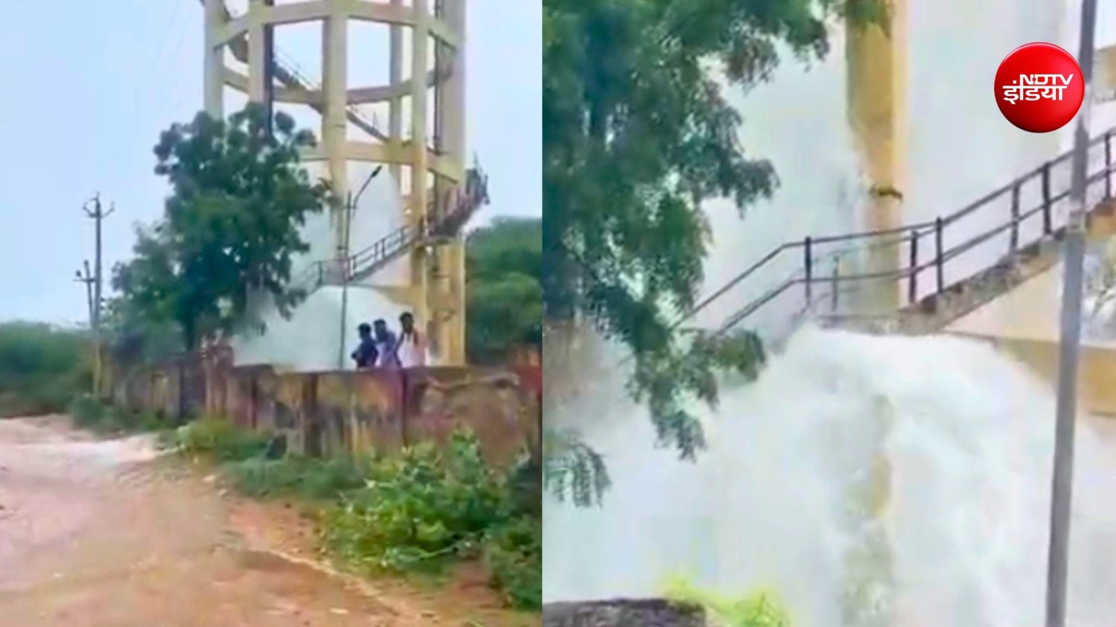 पानी टंकी के लीक होने के बाद तेजी से पानी बहने लगा पानी टंकी के लीक होने के बाद तेजी से पानी बहने लगा