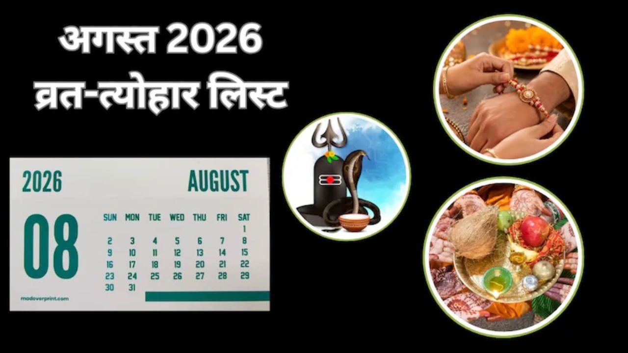 अगस्त 2026 में मनाए जाएंगे कई बड़े धार्मिक पर्व, जानें कब है हरियाली तीज, नाग पंचमी, रक्षाबंधन और शिवरात्रि