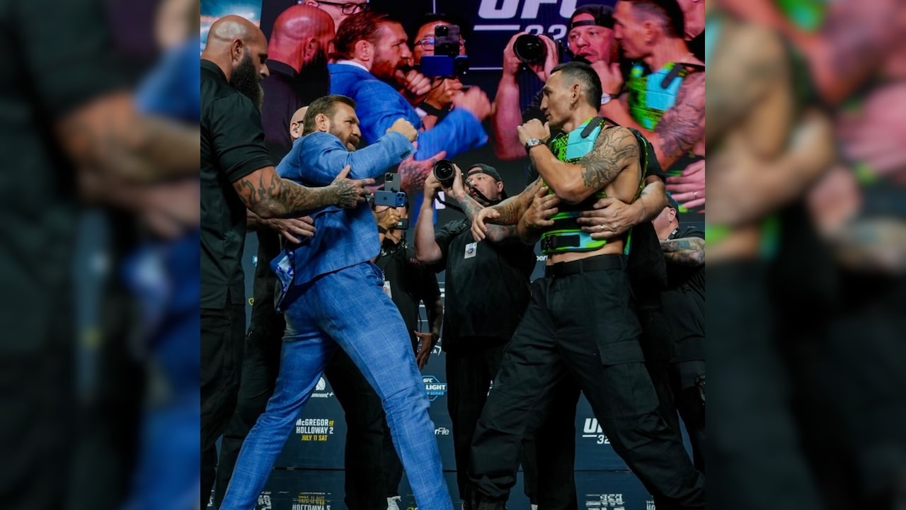 Conor McGregor Rips Max Holloways Glasses Off In Fiery UFC 329 Face-Off