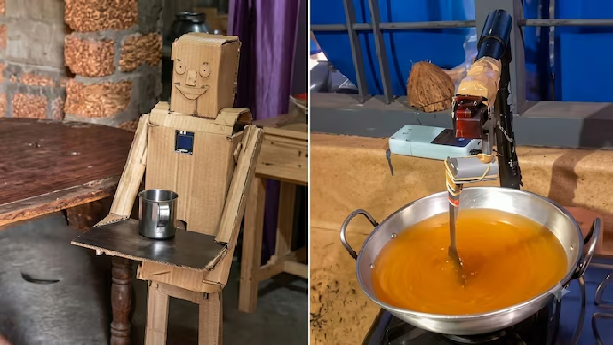 बच्चे ने गत्ते से बना दिया रोबोट, मां की भी करता है मदद! वीडियो वायरल