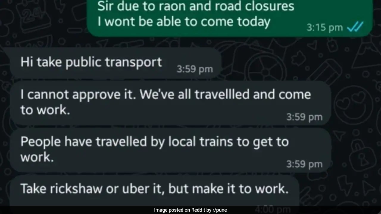 "Take Uber": Manager Refuses Work From Home Request During Pune Rains, Internet is Angry