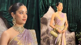 Janhvi Kapoor Serves Regal Glam In Mauve Silk Saree And Strapless Blouse At Anshula Kapoor's Reception