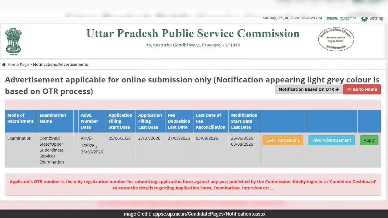 UPPSC Recruitment 2026: Provincial Civil Services Registration Closing Tomorrow, Direct Link Here