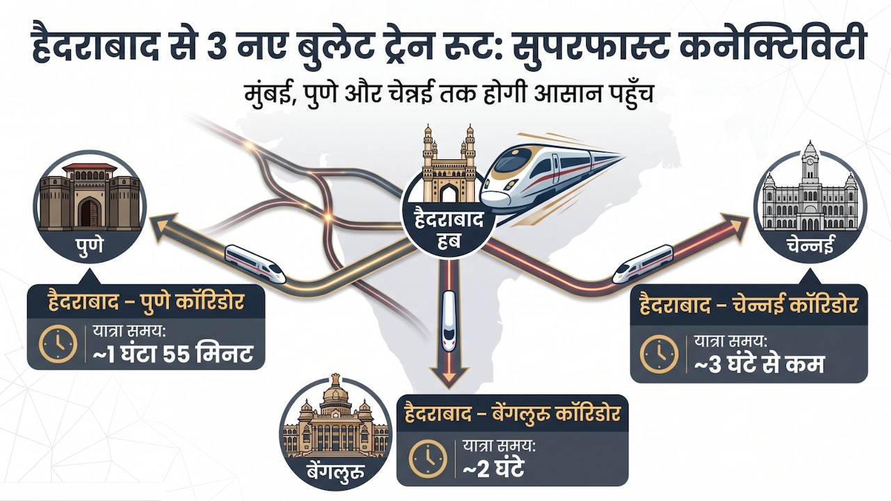 हैदराबाद से तीन-तीन रूट पर दौड़ेगी बुलेट ट्रेन, मुंबई-पुणे से लेकर चेन्नई-बेंगलुरु तक सुपरफास्ट कनेक्टिविटी
