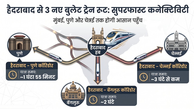 हैदराबाद से तीन-तीन रूट पर दौड़ेगी बुलेट ट्रेन, मुंबई-पुणे से लेकर चेन्नई-बेंगलुरु तक सुपरफास्ट कनेक्टिविटी