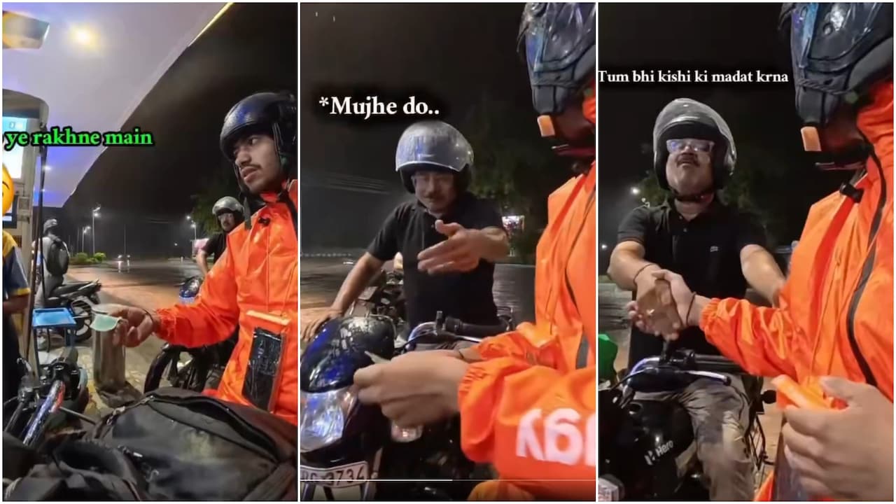 बारिश में भीगे नोट लेकर पंप वाले से मदद मांगता रहा स्विगी बॉय, फिर अंकल ने जो किया वो देख सैल्यूट कर रहे लोग
