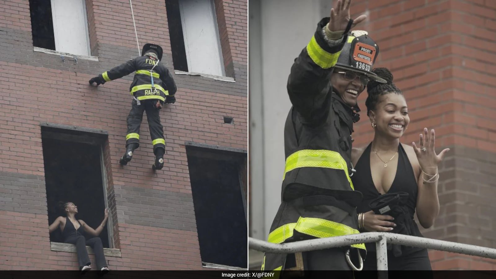 FDNY Firefighter Proposes to Girlfriend During Simulated Rescue Drill at Family Day