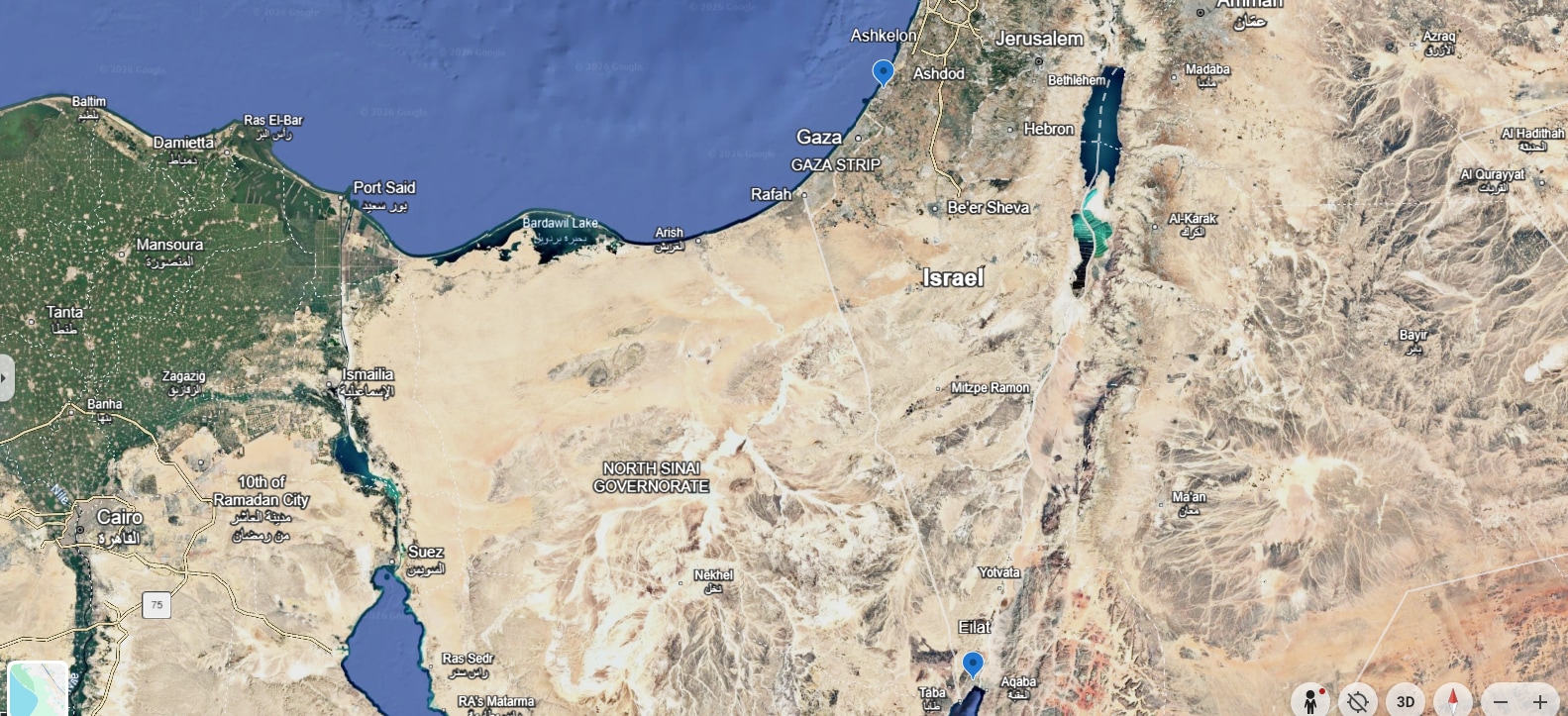 The Israeli cities of Eilat and Ashkelon 