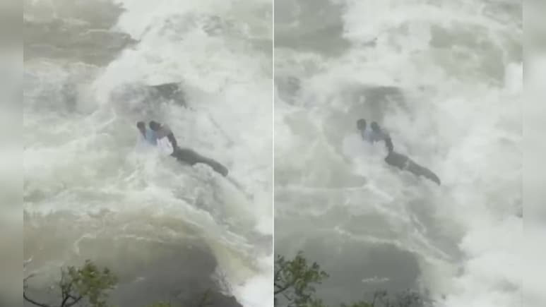 Video: College Students Cross Barricade, Get Trapped At Karnataka Waterfall