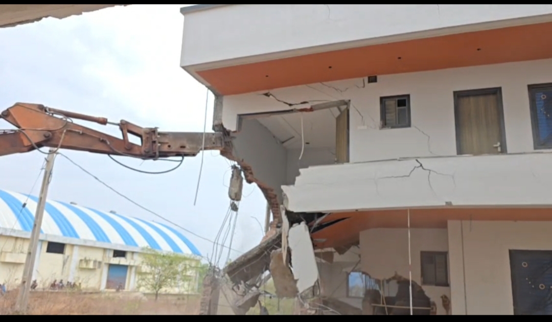Bulldozer Action Against Illegal Luxury Bungalows Near Statue Of Unity