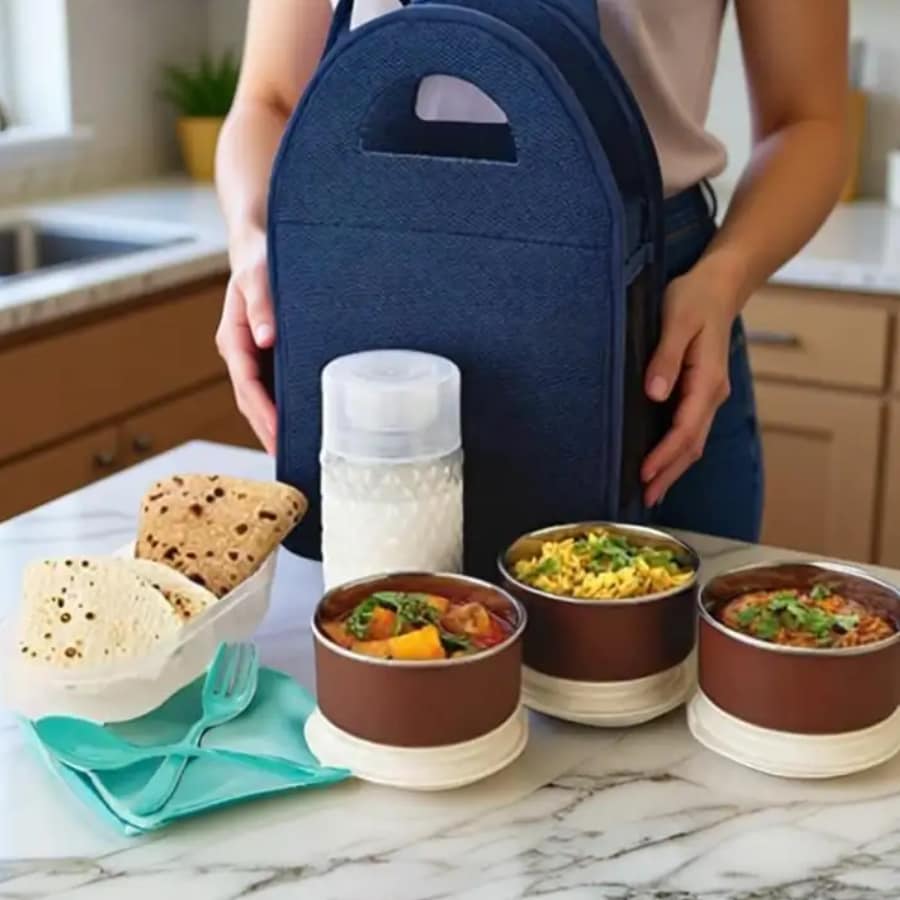 Click here to buy: SERENITY Stainless Steel 3 Container Lunch Box