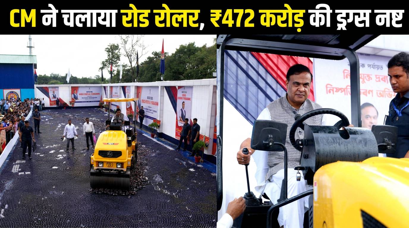 असम CM हिमंत बिस्वा सरमा ने रोड रोलर चलाकर नष्ट की करोड़ों की ड्रग्स