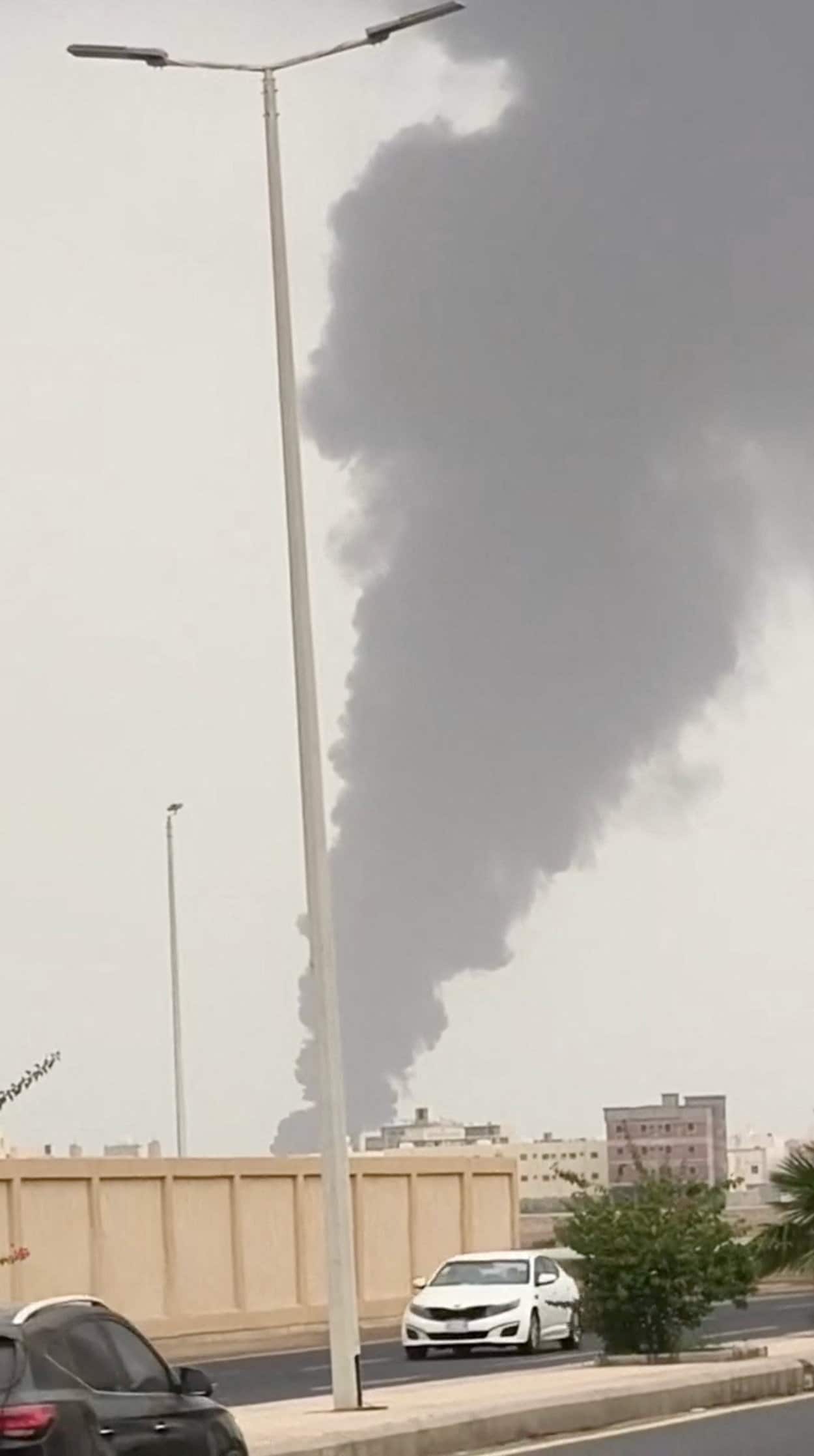 Plume of smoke rises, as Yemens Iran-aligned Houthis said on Saturday they carried out operations targeting Saudi Aramco facilities in Jizan and Yanbu, according to a statement by the groups military spokesperson Yahya Sare, in Jizan, Saudi Arabia July 25, 2026, in this screen grab obtained from a social media video. Social Media/via REUTERS