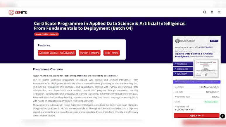 IIT Delhi Opens Enrollment For Online Data Science And AI Programme