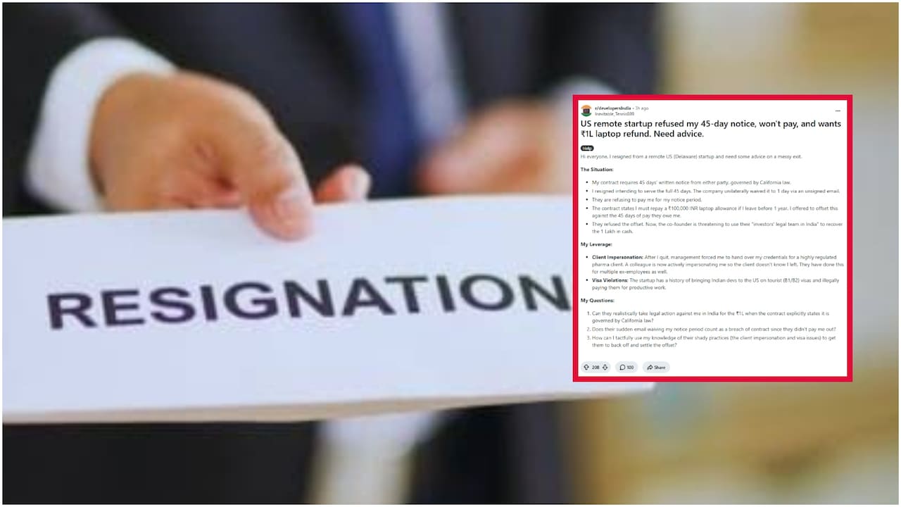 US की रिमोट कंपनी ने भारतीय डेवलपर को नोटिस पीरियड का पैसा देने से रोका, ₹1 लाख के लिए दी कानूनी धमकी!