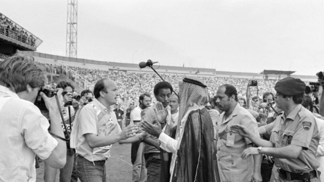 Sheikh Fahd al-Ahmed al-Sabah (C), brother of Emir of Kuwait is pictured during the World Cup football match between France and Kuwait on June 21, 1982 Sheikh Fahd al-Ahmed al-Sabah (C), brother of Emir of Kuwait is pictured during the World Cup football match between France and Kuwait on June 21, 1982