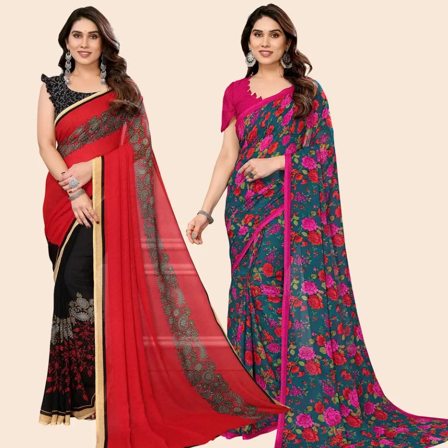 Click here to buy: Anand Sarees Printed Georgette Saree with Unstitched Blouse 