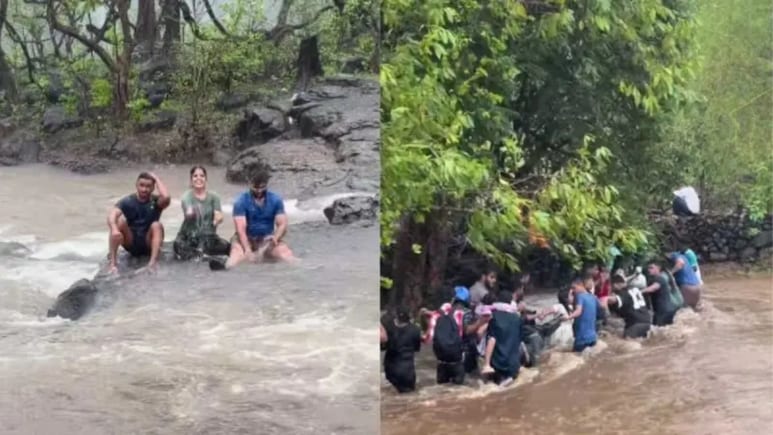 Palghar : हसता हसता रडू आलं! पालघरमधल्या धबधब्यावर अवघ्या 2 मिनिटांत बदललं चित्र, पर्यटकांचा जीव... पाहा VIDEO