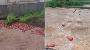 Video: 3,000 Gas Cylinders Float In River As Flood Water Breaches HPCL Plant