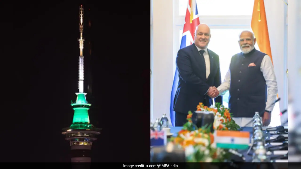 New Zealand's Sky Tower Lights Up In Tricolour To Welcome PM Modi
