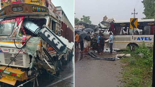 भीषण हादसे ने 2 परिवारों की छीन लीं खुशियां, बाड़मेर से पालनपुर जा रही बस की ट्रक से आमने-सामने टक्कर