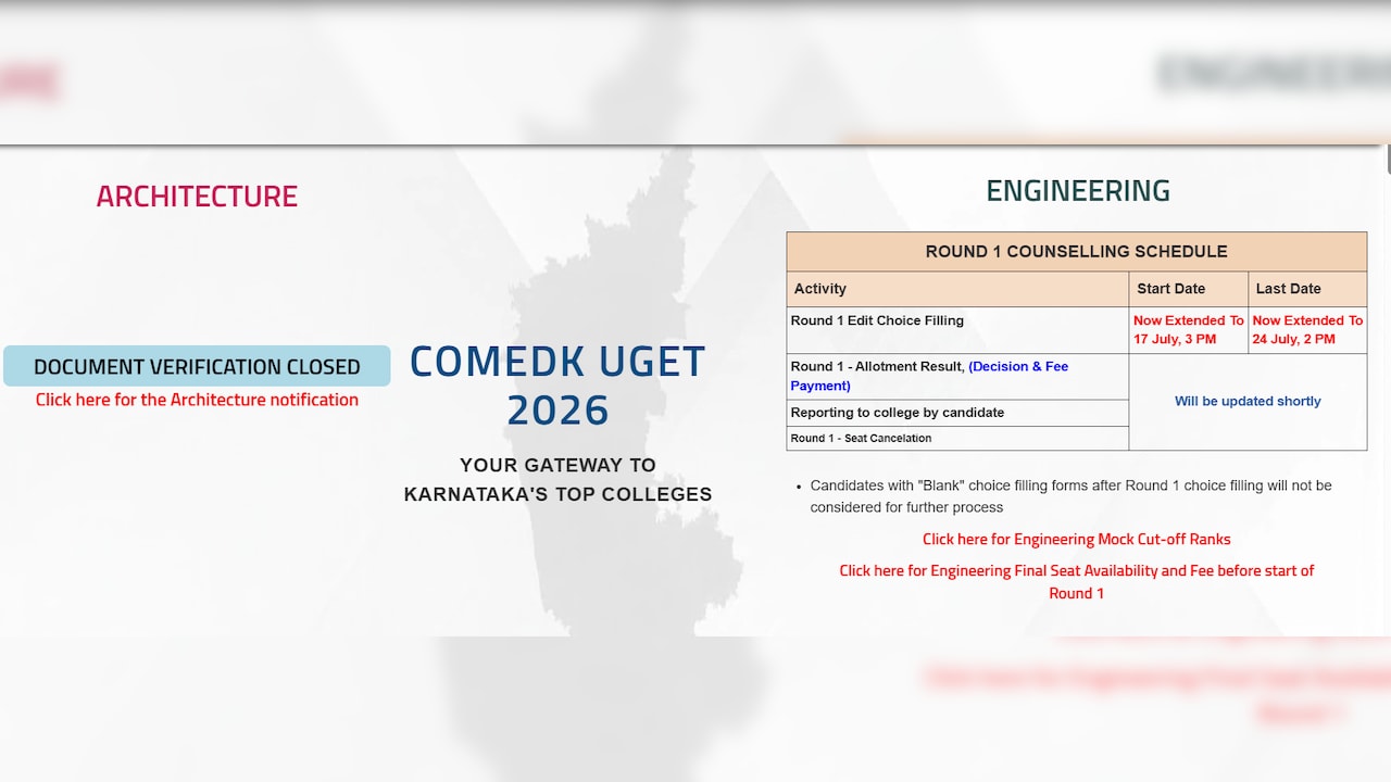 COMEDK UGET 2026 Round 1 Seat Allotment Postponed; Choice Editing Deadline Extended