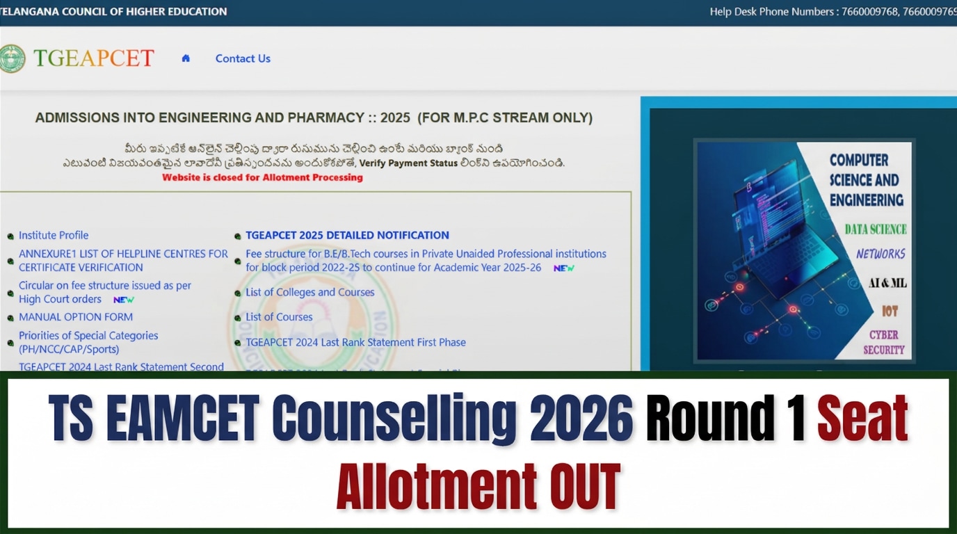 TS EAPCET 2026 Phase 1 seat allotment released; candidates must pay fees by July 14