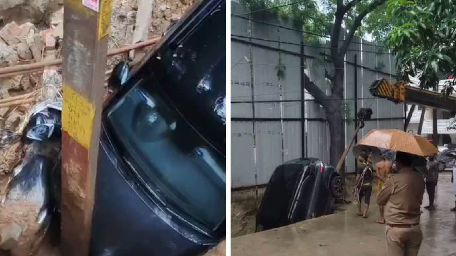Ghaziabad Road Caves In Amid Heavy Rain, SUV, Scooter Fall Into Pit