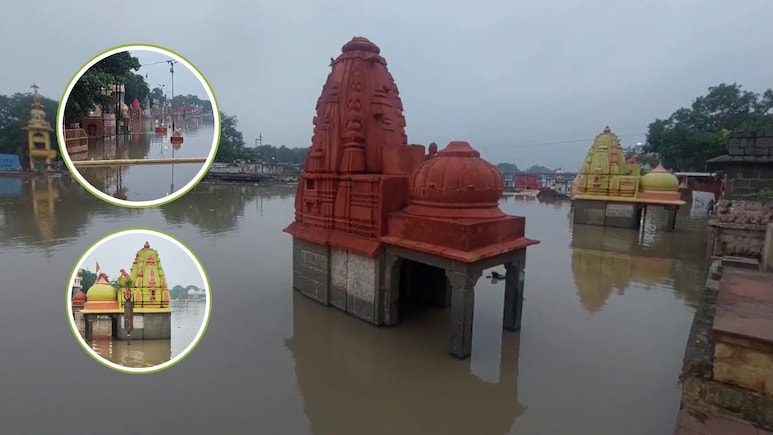 उज्जैन में आफत की बारिश: उफान पर शिप्रा नदी, घाट के कई मंदिर पानी में डूबे; उफनते नाले में बहे दो बाइक सवार