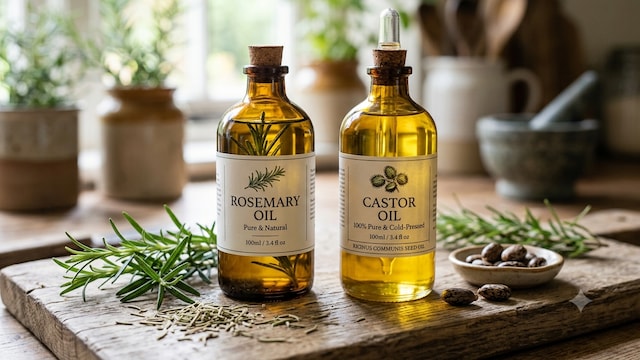 Rosemary oil and castor oil have the ability to reduce hair fall if used in moderation