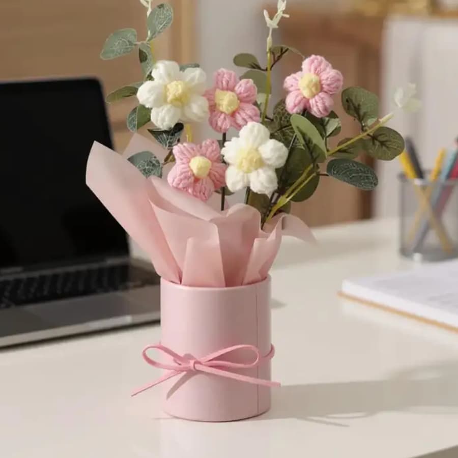 Click here to buy: MPROW 1 Pcs Artificial Daisy Crochet Flower Bouquet With Pot Click here to buy: MPROW 1 Pcs Artificial Daisy Crochet Flower Bouquet With Pot