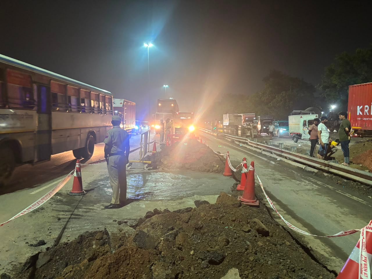A section of the the caved-in road being repaired on Tuesday. A section of the the caved-in road being repaired on Tuesday.