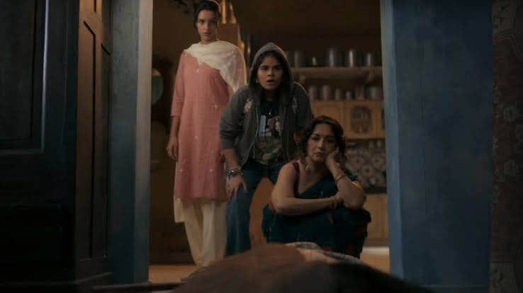 Madhuri Dixit, Durga, and Tripti Dimri in Maa Behen Madhuri Dixit, Durga, and Tripti Dimri in Maa Behen