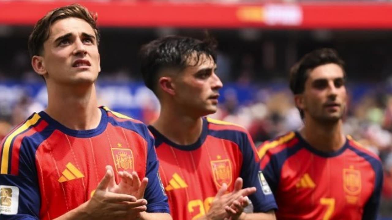 Gavi #9, Pedri #20 and Ferran Torres #7 of Spain Gavi #9, Pedri #20 and Ferran Torres #7 of Spain