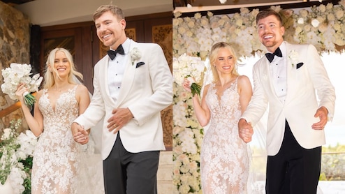 MrBeast and Thea Booysen's Wedding Look: Custom Gown, Designer Tuxedo, Diamond Ring