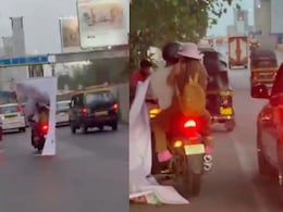 On Camera, Giant Banner Falls On Moving Bike In Thane, Couple Has Narrow Escape
