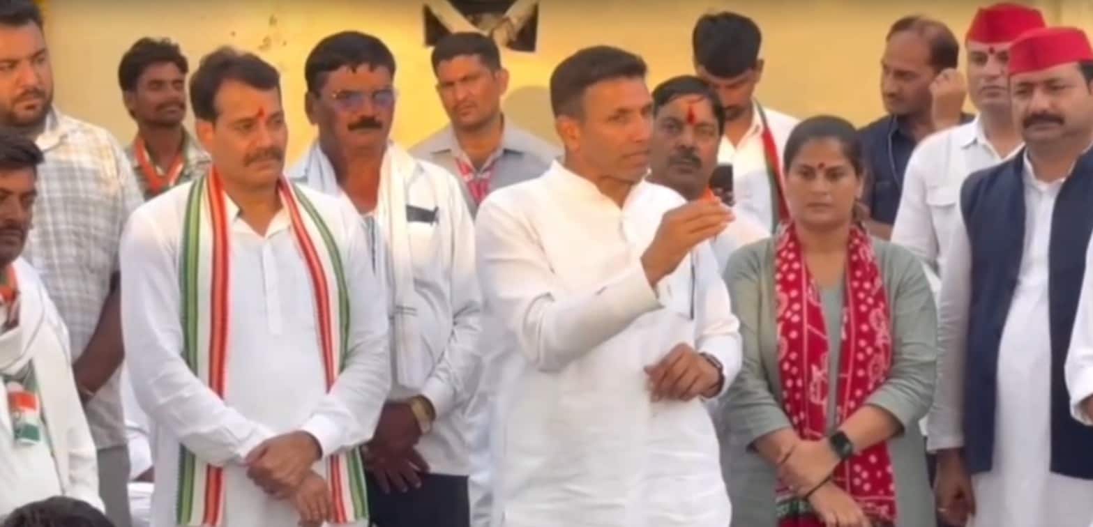 दतिया में चुनाव प्रचार के दौरान कांग्रेस प्रदेश अध्यक्ष जीतू पटवारी