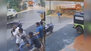 Video: Narrow Escape For 3 As Landslide Launches Tanker Towards Them
