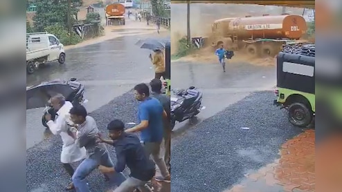 Video: Narrow Escape For 3 As Landslide Launches Tanker Towards Them