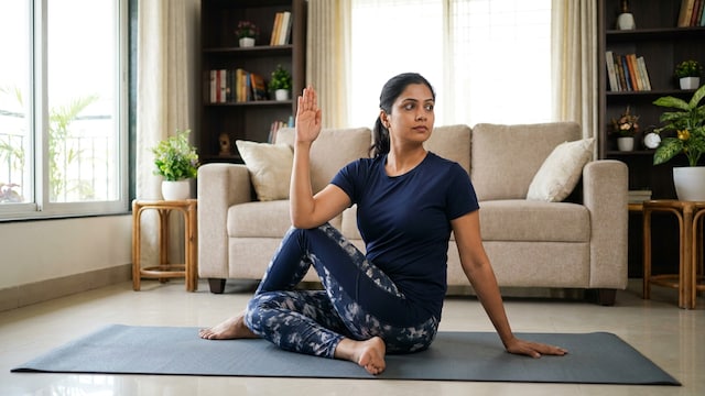 Seated spinal twist improves flexibility in the spine