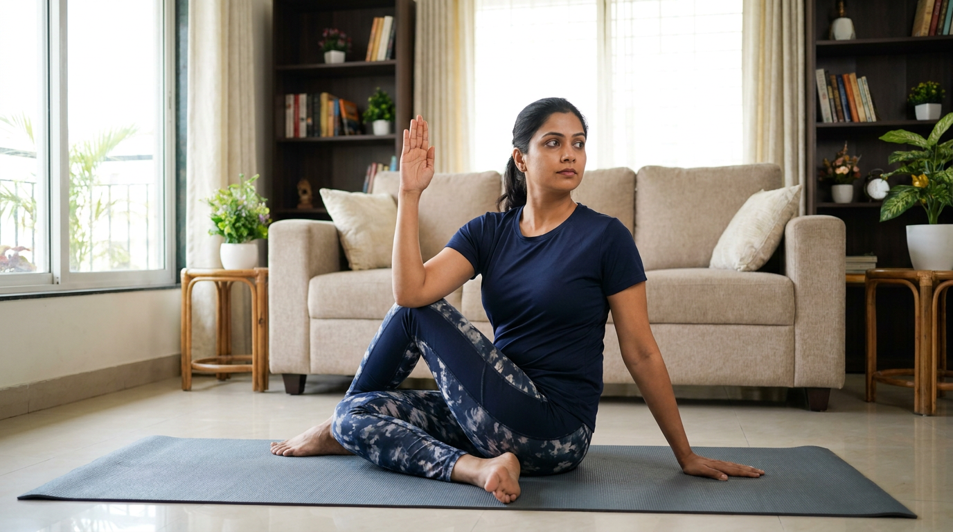 Seated spinal twist improves flexibility in the spine