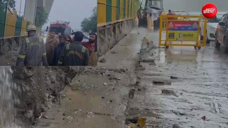 नोएडा सेक्टर 16 में मेट्रो पिलर के नीचे का डिवाइडर गिरा, एक शख्स हुआ घायल