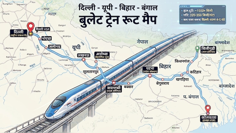 दिल्ली से पटना चलेगी बुलेट ट्रेन, बक्सर, कटिहार समेत बिहार में 5 स्टेशन, यूपी समेत 4 राज्यों को जोड़ेगी