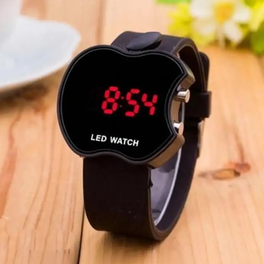 Click here to buy: TimeFit Apple Shape Watch For Kids Full Black Stylish Digital Watch  - For Men