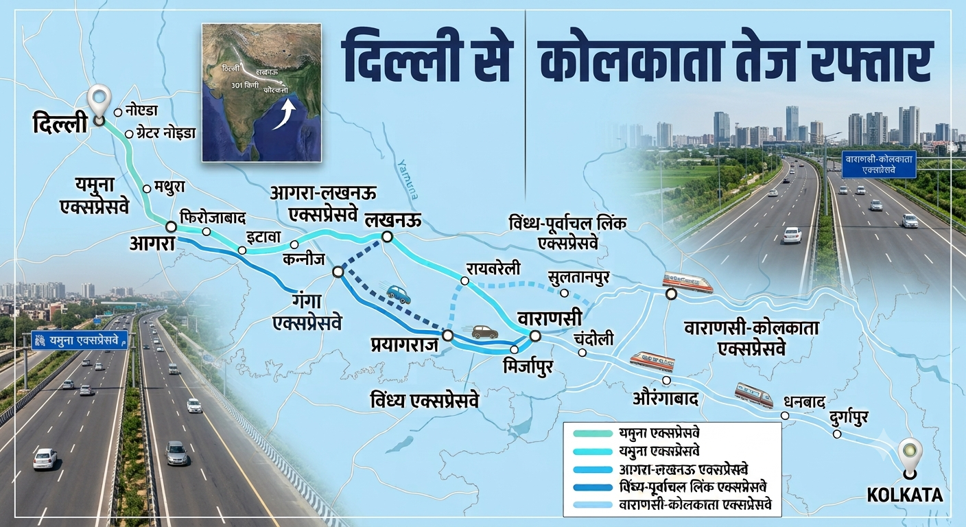 दिल्ली से कोलकाता तक 12 घंटे में, 6 एक्सप्रेसवे कानेटवर्क बनेगा, UP से बिहार-झारखंड, बंगाल तक सुपरफास्ट रफ्तार