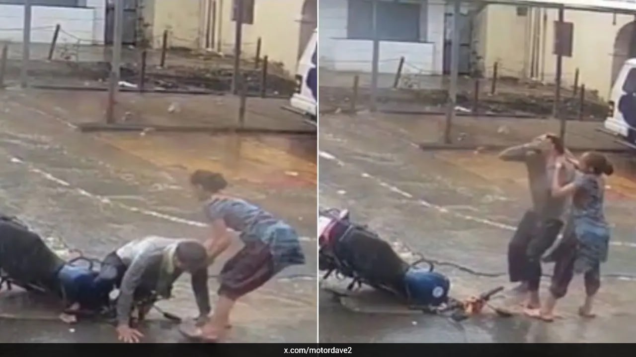 Video: Couple Suffers Horrific Bike Crash After Hitting Massive Pothole In Gujarat