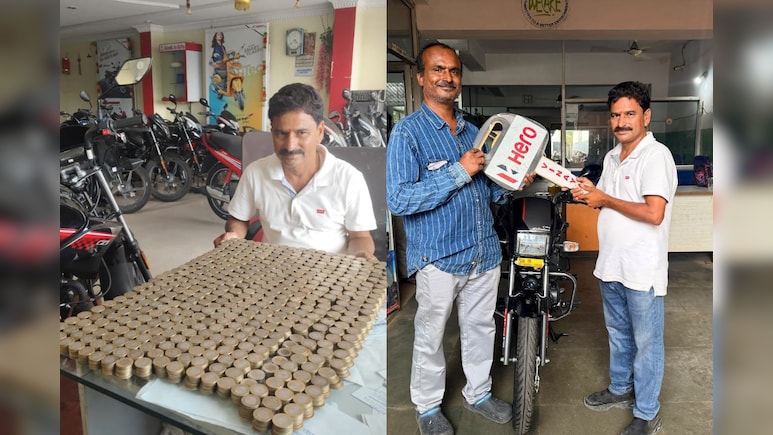 Watch: Telangana Man Buys Rs 1.10 Lakh Bike Using Only Rs 10 Coins