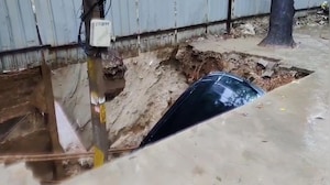 Ghaziabad Road Caves In After Heavy Rain, Vehicles Plunge Into Ditch